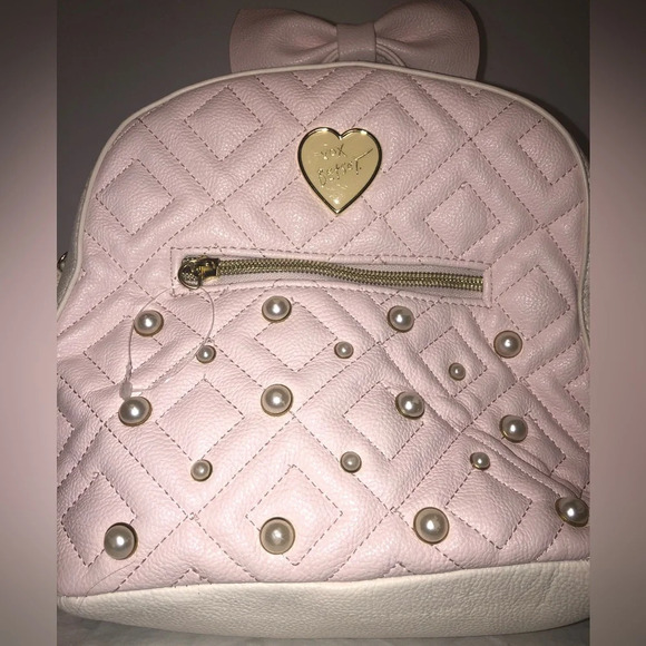 Betsey Johnson Bow Pink White Pearl Backpack - Picture 2 of 15